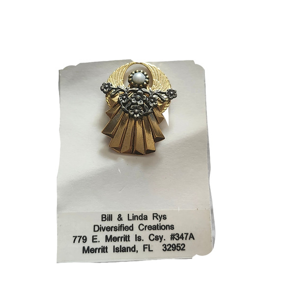 Vtg Diversified Creations Merritt Island Fla Layered Angel Pin Brooch on Card - Picture 2 of 3